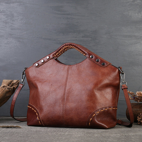 Casual Ladies Leather Tote Handbags Brown Shoulder Bag For Women