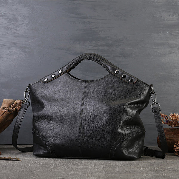 Boho Womens Black Shoulder Handbag Leather Tote Bags For Women Chic