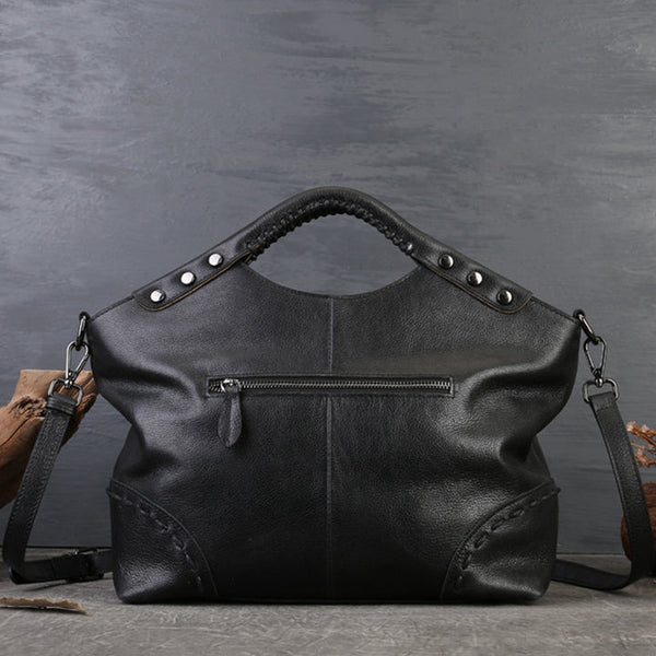 Boho Womens Black Shoulder Handbag Leather Tote Bags For Women Classic