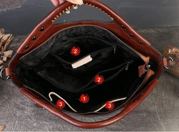 Boho Womens Black Shoulder Handbag Leather Tote Bags For Women Inside