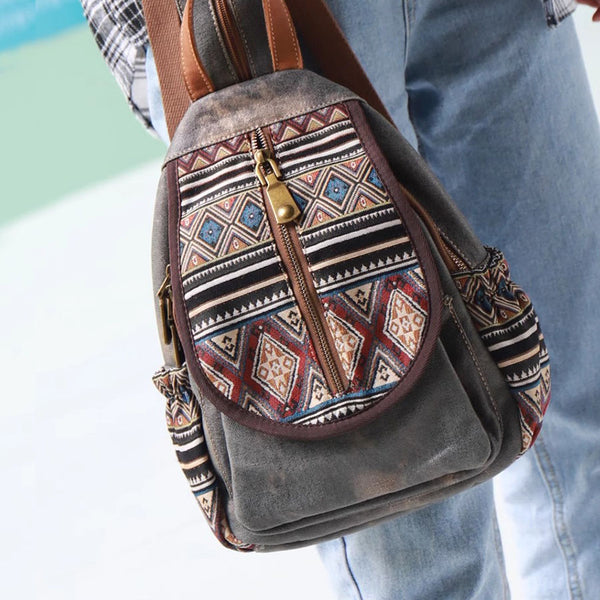 Boho Womens Canvas Rucksack Small Canvas Backpack Bag Chest Bag For Women Affordable