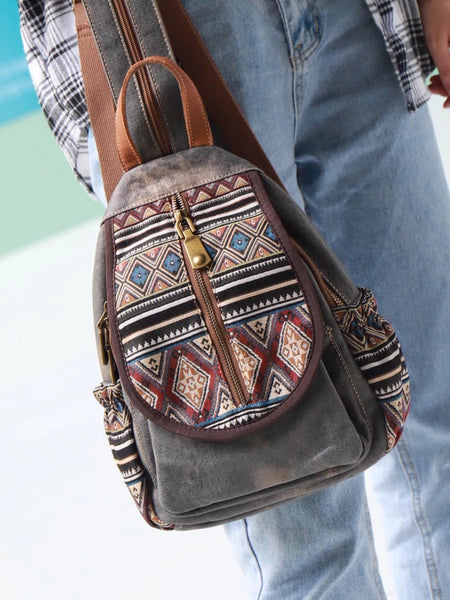 Boho Womens Canvas Rucksack Small Canvas Backpack Bag Chest Bag For Women