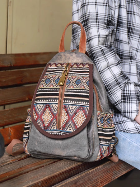 Boho Womens Canvas Rucksack Small Canvas Backpack Bag Chest Bag For Women Details