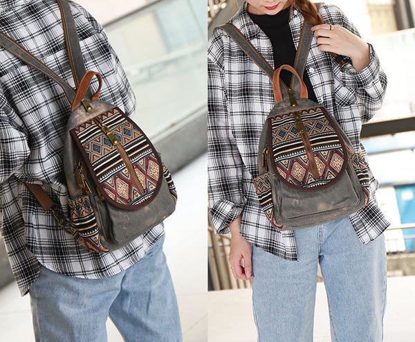 Boho Womens Canvas Rucksack Small Canvas Backpack Bag Chest Bag For Women Elegant