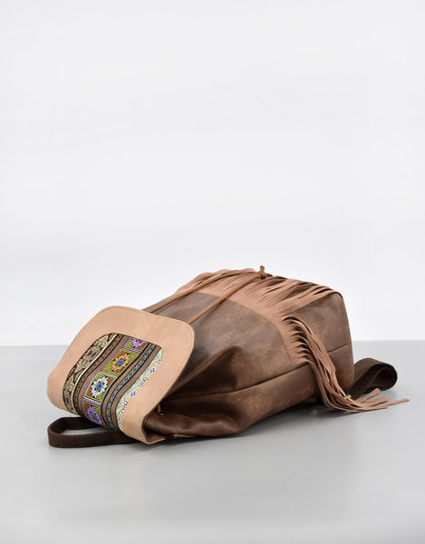 Boho Womens Fringe Backpack Bag Ladies Small Vegan Leather Rucksack Classy