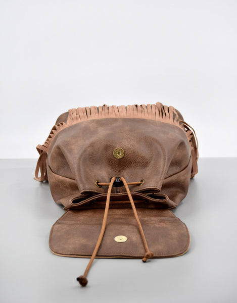 Boho Womens Fringe Backpack Bag Ladies Small Vegan Leather Rucksack Details
