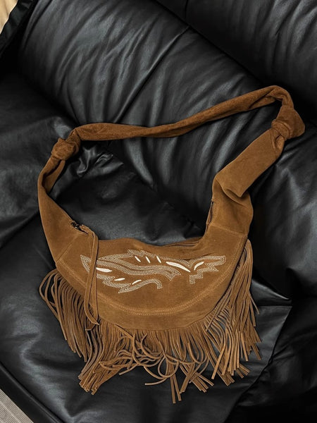 Boho Womens Fringe Shoulder Bag Leather Fringe Purse Badass