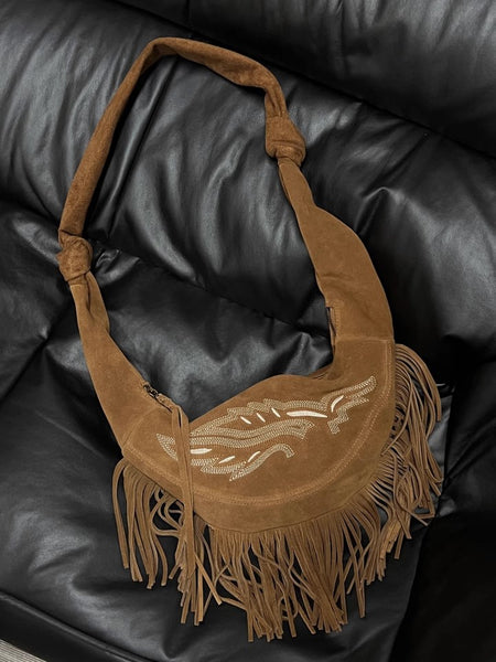 Boho Womens Fringe Shoulder Bag Leather Fringe Purse Cowhide