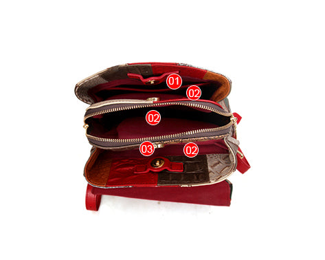 Boho Womens Genuine Leather Patchwork Backpack Multi-Carry Convertible Shoulder and Crossbody Bag Capacity