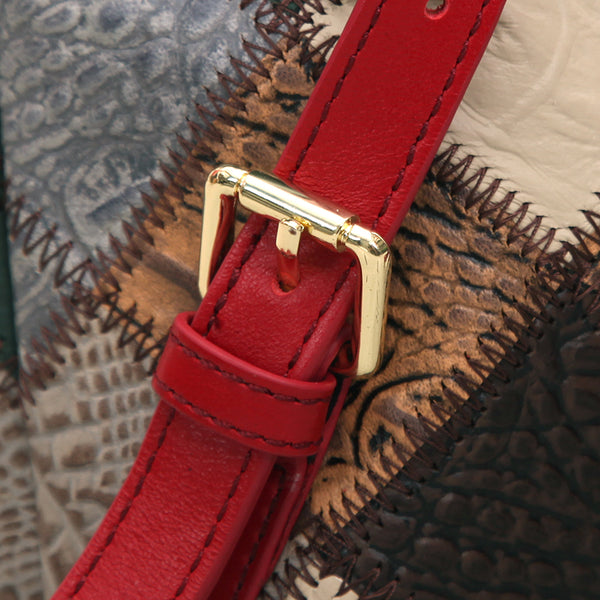 Boho Womens Genuine Leather Patchwork Backpack Multi-Carry Convertible Shoulder and Crossbody Bag Elegant