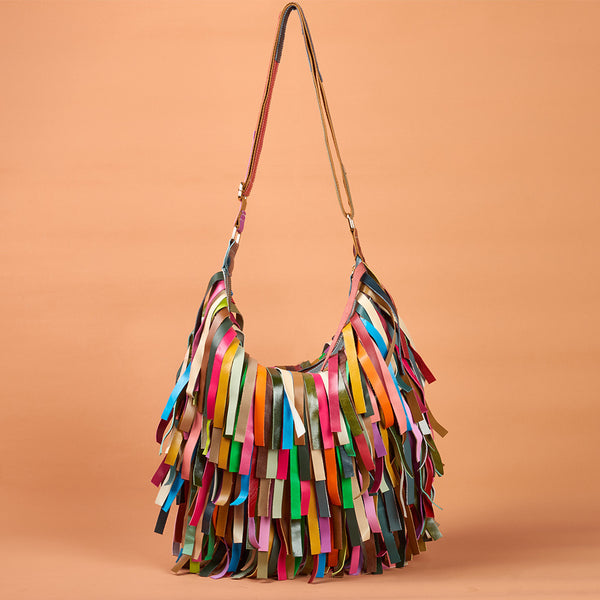 Boho Womens Leather Fringe Crossbody Bag Leather Shoulder Tote Bag Badass