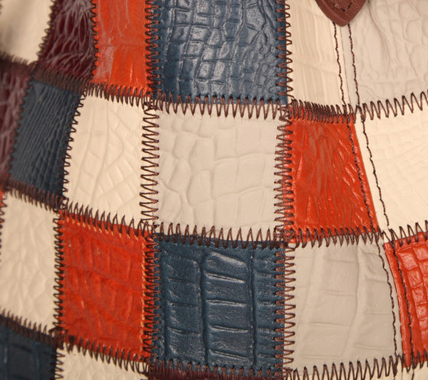 Boho Womens Patchwork Leather Bucket Bag Small Crossbody Handbag Durable