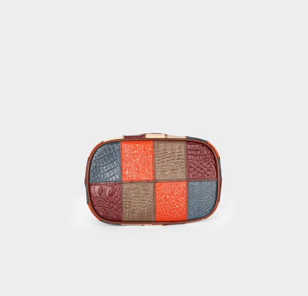 Boho Womens Patchwork Leather Bucket Bag Small Crossbody Handbag Fashionable