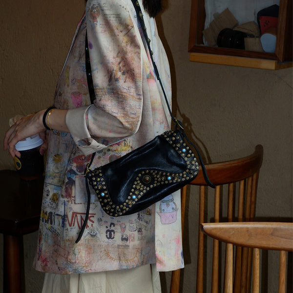 Boho Womens Rivet Leather Crossbody Satchel Soft Leather Shoulder Bag Beautiful