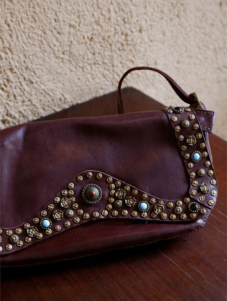 Boho Womens Rivet Leather Crossbody Satchel Soft Leather Shoulder Bag Chic