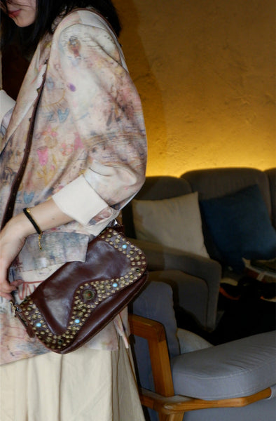 Boho Womens Rivet Leather Crossbody Satchel Soft Leather Shoulder Bag Fashion