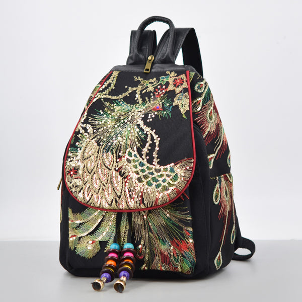 Boho Womens Embroidery Small Cloth Backpack Bag Canvas Rucksack Badass