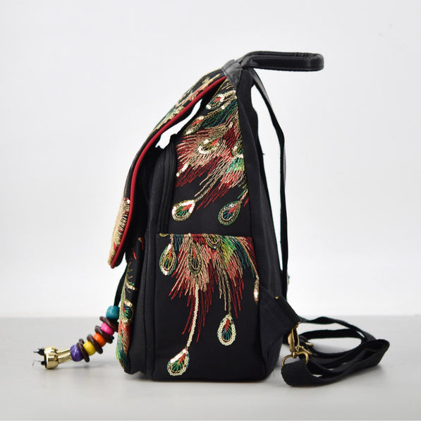 Boho Womens Embroidery Small Cloth Backpack Bag Canvas Rucksack Chic