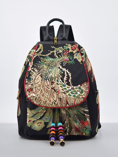 Boho Womens Embroidery Small Cloth Backpack Bag Canvas Rucksack Cool