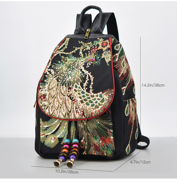 Boho Womens Embroidery Small Cloth Backpack Bag Canvas Rucksack Elegant