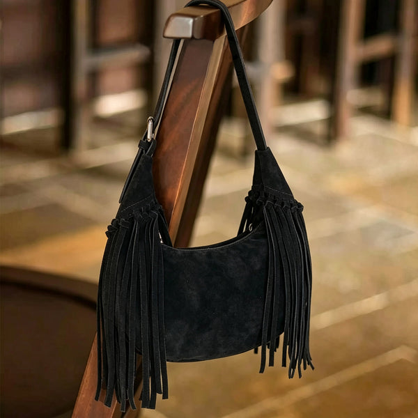 Boho Womens Suede Fringe Shoulder Bag Convertible Hobo Bag with Detachable Strap Affordable