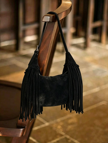Boho Womens Suede Fringe Shoulder Bag Convertible Hobo Bag with Detachable Strap Beautiful