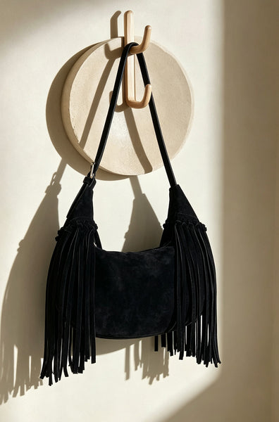 Boho Womens Suede Fringe Shoulder Bag Convertible Hobo Bag with Detachable Strap Casual