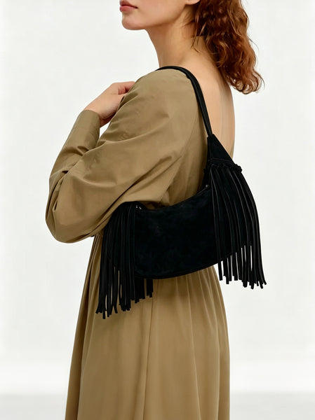 Boho Womens Suede Fringe Shoulder Bag Convertible Hobo Bag with Detachable Strap Chic