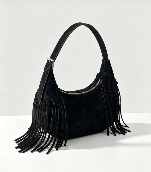 Boho Womens Suede Fringe Shoulder Bag Convertible Hobo Bag with Detachable Strap Classy