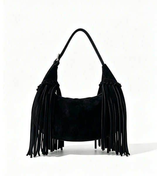 Boho Womens Suede Fringe Shoulder Bag Convertible Hobo Bag with Detachable Strap Cool