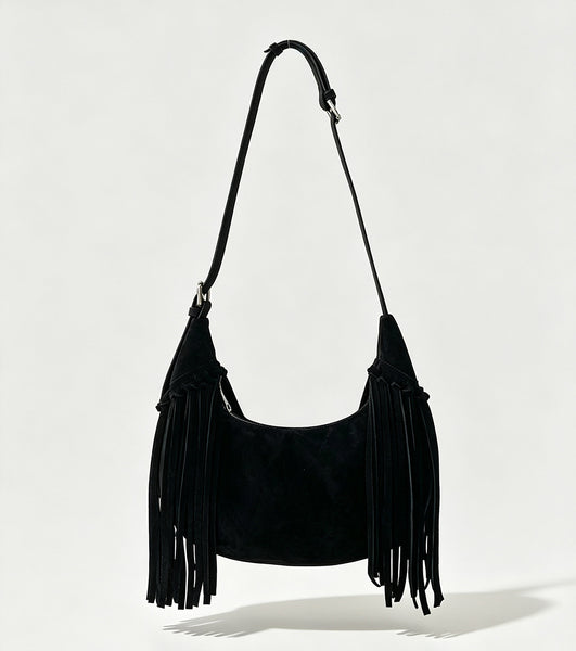 Boho Womens Suede Fringe Shoulder Bag Convertible Hobo Bag with Detachable Strap Designer