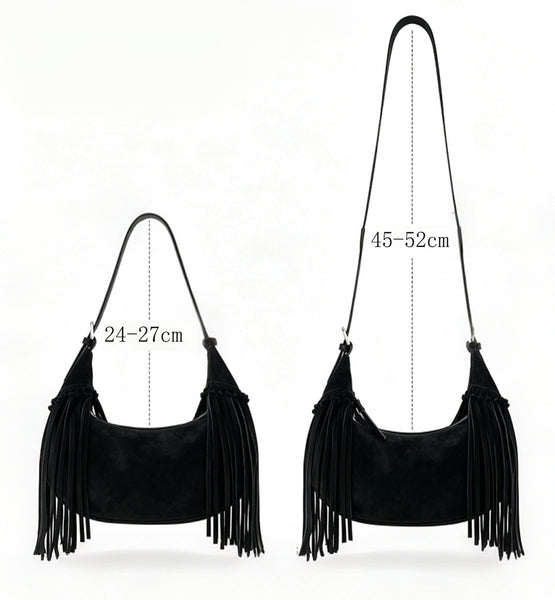 Boho Womens Suede Fringe Shoulder Bag Convertible Hobo Bag with Detachable Strap Fashion