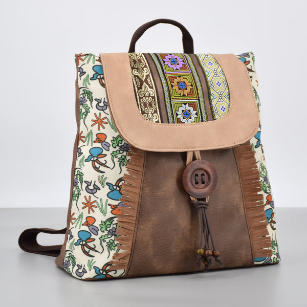 Boho Womens Vegan Backpack Purse Small Ladies Brown Rucksack Bag Affordable