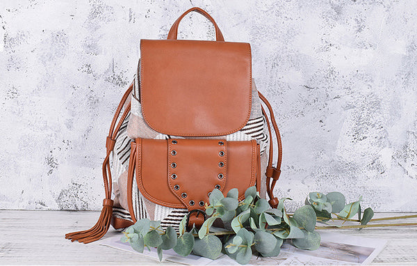 Boho Womens Vegan Leather Backpack Rucksack Bag Casual