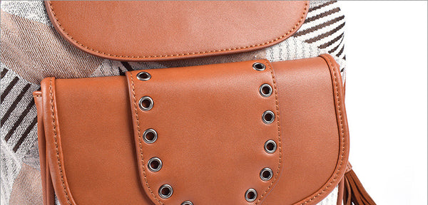 Boho Womens Vegan Leather Backpack Rucksack Bag Details
