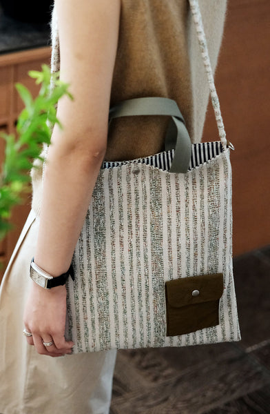 Canvas Tote Bag for Women Striped Cotton Canvas Shoulder Bag with Front Pocket Casual
