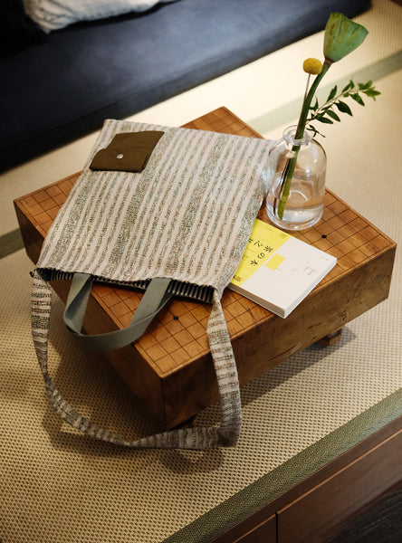 Canvas Tote Bag for Women Striped Cotton Canvas Shoulder Bag with Front Pocket Chic