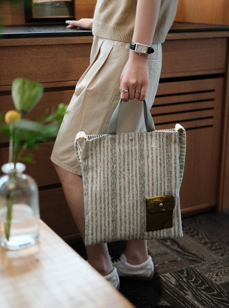 Canvas Tote Bag for Women Striped Cotton Canvas Shoulder Bag with Front Pocket Cool