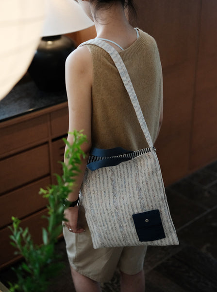 Canvas Tote Bag for Women Striped Cotton Canvas Shoulder Bag with Front Pocket Cute