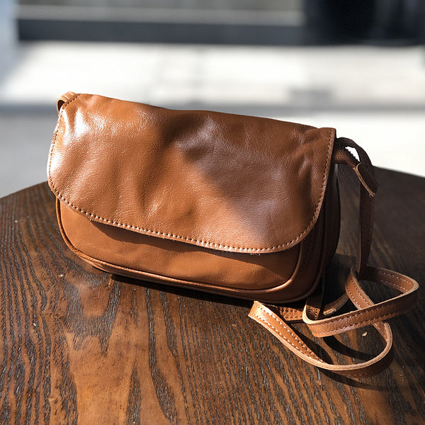Womens Small Brown Crossbody Bag Black Leather Shoulder Purse