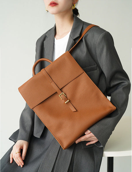 Elegant Ladies Leather Rucksack Bag Brown Leather Backpack Purse