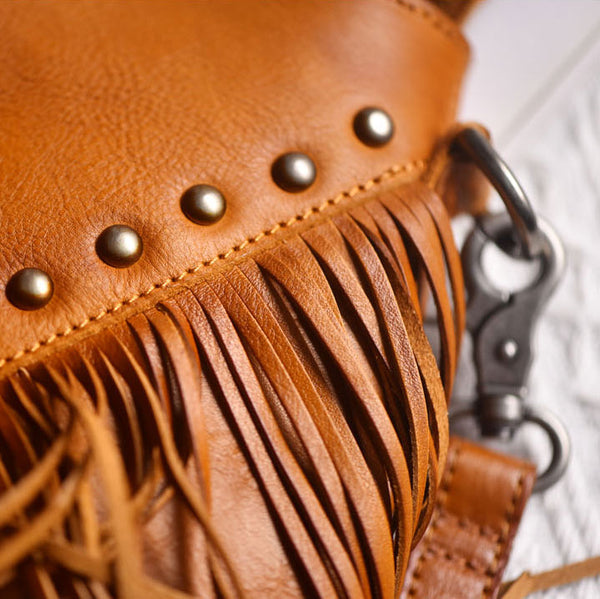 Casual Womens Fringe Crossbody Purse Vintage Boho Bags Genuine-Leather