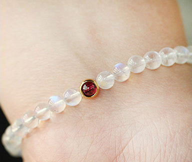 Charm Tiny Moonstone Bead Bracelet and Sun Stone Stretch Bracelets Handmade