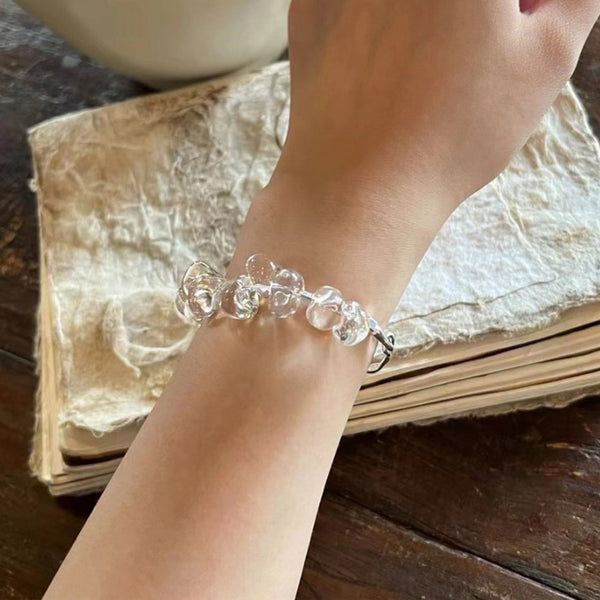 Charm Womens Clear Quartz Sterling Silver Bracelet