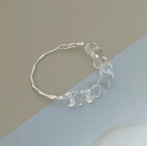 Charm Womens Clear Quartz Sterling Silver Bracelet