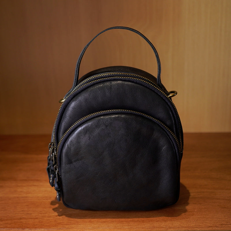 Chic Leather Mini Backpack Purse Black Leather Shoulder Bag Cool