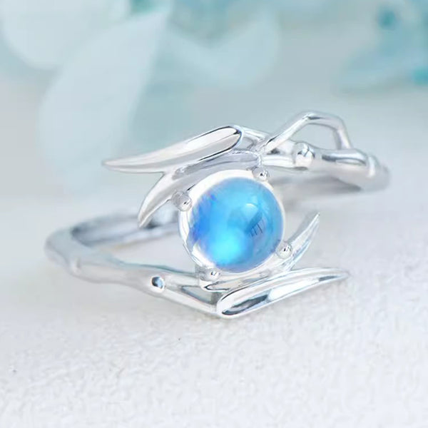 Chic Women's Sterling Silver Moonstone Ring Adjustable Rings With Openings Accessories