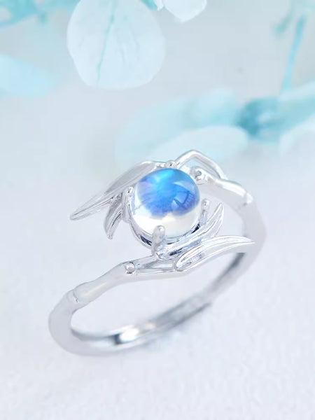 Chic Women's Sterling Silver Moonstone Ring Adjustable Rings With Openings
