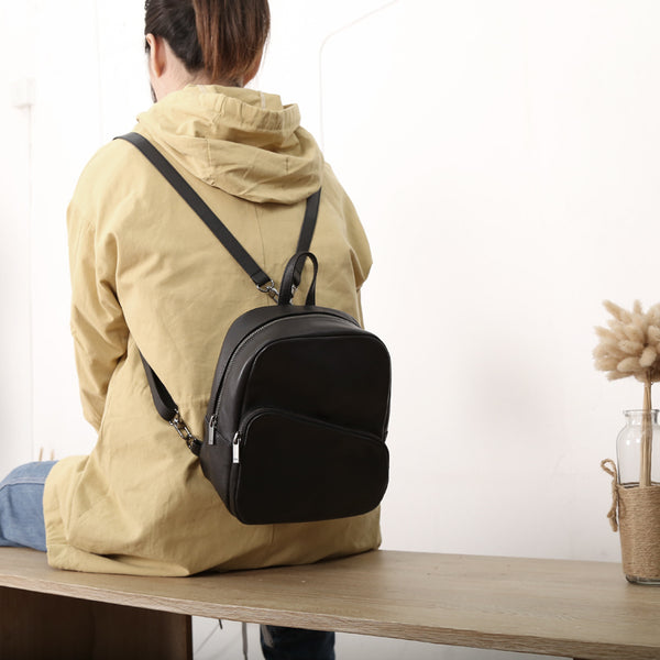 Chic Womens Black Backpack Purse Mini Leather Rucksack Beautiful
