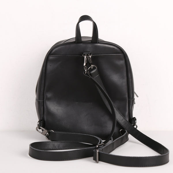 Chic Womens Black Backpack Purse Mini Leather Rucksack Black